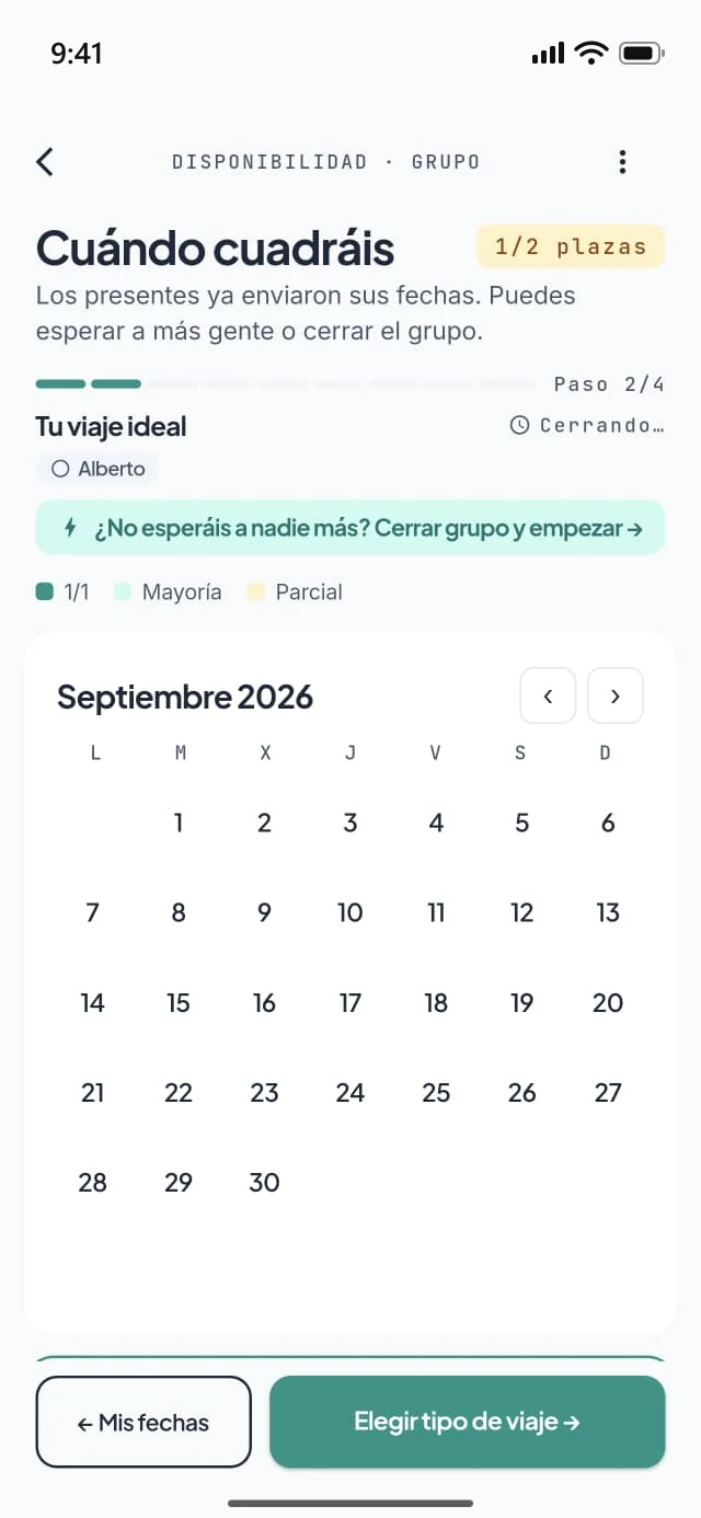 App de Roamio: calendario para cuadrar las fechas del grupo