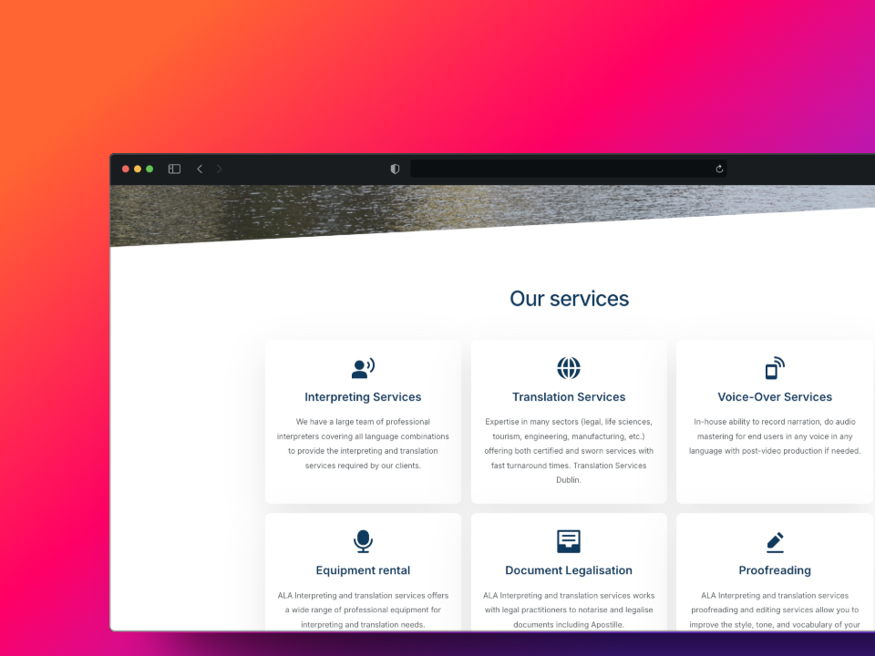 ALA Interpreting: Web corporativa en inglés para una agencia de interpretación y traducción.